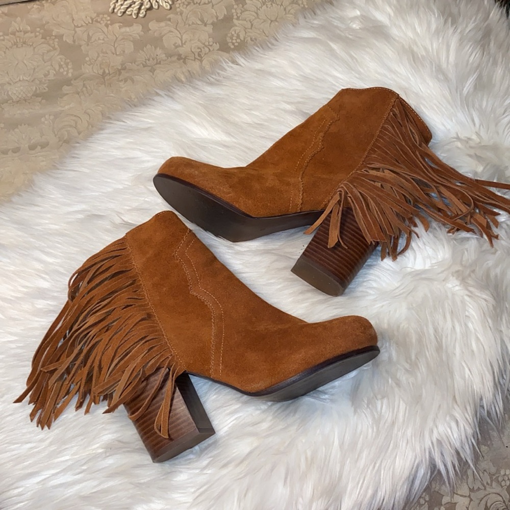 Jeffery Campbell Prance Brown Suede Fringe Boots Size 11